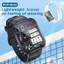 Reloj inteligente KUMI KU6 Meta IP68 resistente al agua de 1.96" con talla grande de 100 diseños de esfera exquisitos, con brújula, Bluetooth, detección de vitalidad y llamadas - Plateado - Ver 2