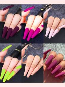 288Pcs/Set Matte Plain Color Nail Art Stickers Press On Nails Nail Supplies Nails - Multicolor - View 2