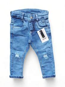 Boys' Ripped Destroyed Jeans With Elastane And Waist Adjuster - 藍色 - 查看 2