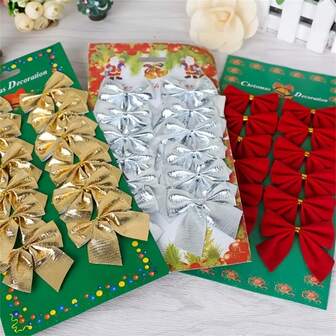 12pcs/24pcs/36pcs Handmade Mini Bow Christmas Tree Christmas Gift Box Decorations - Ideal For Desktop Decor, Wedding Bouquets, Gift Wrapping And Party Decorations, Suitable For Christmas Home Decor