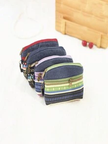 Mini Fabric Coin Purse Pattern Card Bag Double Zipper Bag(Random Pattern) Wallet Small Gifts For Women