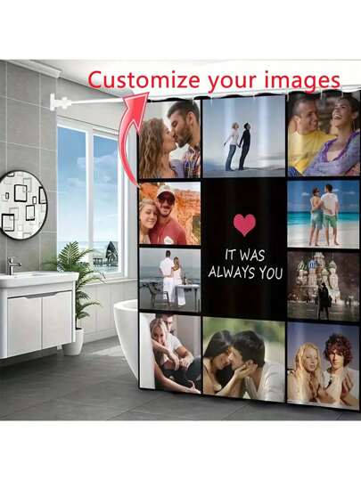 1pc Customized Flannel Shower Curtain, Custom Background, Custom Wedding Shower Curtain, Personalized Image, Customized Image, Extra Thick & Super Soft, All Season, Family & Friends Image, Great Gift For Friends And Family Home Bathroom Decor Fall Decor Bathroom Accessories Back To School