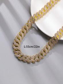 CVNANA 1 pieza Elegante y de moda Collar y pulsera con  de hielo bicolor con diamante artificial, cadena rosa unisex, joyería de estilo hip-hop con 3 filas de rhinestone incrustadas, obsequio - A - Ver 18