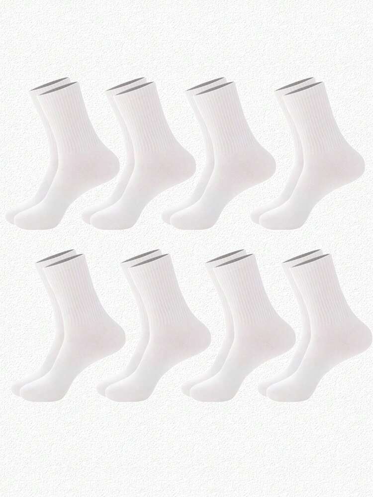 4/8 Pairs Men/Women Simple Black & White Casual Sports Breathable Crew Socks, Suitable For Sneakers And Sports Shoes - Multicolor - View 8