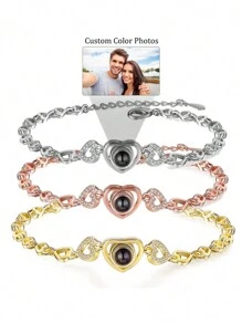 1 Stück personalisiertes Herz-förmiges Projektionsarmband, personalisierte Herzbild Projektion Armband für Frauen, Geschenk für Freundin, Valentinstag Geschenk, Weihnachtsgeschenk, Muttertags Geschenk
