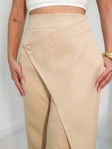 Women's Pleated Pants With Plain Front/DD058 - 米色 - 查看 2