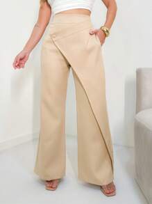 Women's Pleated Pants With Plain Front/DD058 - 米色 - 查看 1