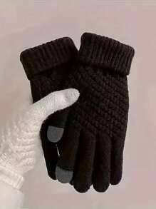 1双，触屏手套男女冬季可爱学生骑行保暖防寒加厚冬季平绒手套 - 彩色 - 查看 7