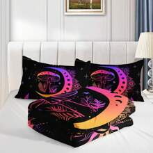 Sun And Moon Comforter Sets ,Mushroom Comforter For Adults Women,Stars Cosmic Planets Bed Set ,Black And Purple Sun And Moon Bedding Boho Sun Moon Astrology Comforter Set With 2 Pillowcases