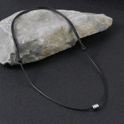 1 pieza Collar con colgante de acero inoxidable geométrico de cordón negro ajustable para hombre, no se desvanece