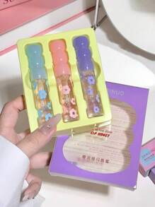 SHAQINUO 3 件套保湿光泽持久不粘唇彩 - 保湿有色唇彩，如玻璃般光滑