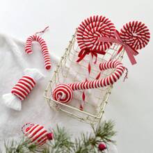 NUCHI 1 đồ trang trí Giáng sinh, Đồ trang trí cây thông Noel bằng vải nhung hình cây kẹo, Đồ trang trí Giáng sinh, Đạo cụ phong cách kẹo cho nhiếp ảnh Ins, Giáng sinh - Quả bóng Giáng sinh - Xem 5