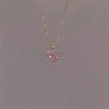 1pc Sparkling Pink Gemstone Pendant Necklace, Uniquely Feminine Valentine's Day Valentines School - Multicolor - View 5