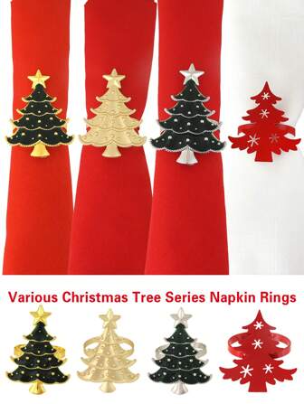 4pcs, Christmas Tree Napkin Rings, Various Christmas Tree Napkin Rings For Christmas Restaurant Table Decoration.