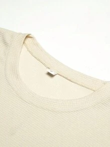 2 Pcs Men's Comfort Waffle Knit Jogger Set - Relaxed Crew Neck Sweatshirt And Drawstring Pants - Apricot - View 5