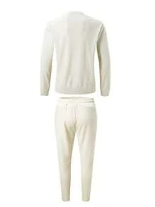 2 Pcs Men's Comfort Waffle Knit Jogger Set - Relaxed Crew Neck Sweatshirt And Drawstring Pants - Apricot - View 2