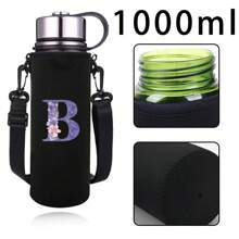 1 pieza Funda aislante para botella de agua con estampado floral y de letras en color rosa, se ajusta a botellas de 550ml/750ml/1000ml/1500ml, hecha de nailon impermeable con correa ajustable, adecuada para senderismo, camping, deportes - Negro - Ver 37