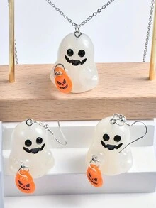 3 件/套万圣节耳环 3D 夜光幽灵南瓜糖果吊坠项链万圣节首饰套装，可爱又时尚 - 套裝 - 查看 10