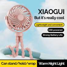 OBOVAY 1pc Multi-Functional Stroller Handheld Mini Fan Portable USB Charging Octopus Stand Variable Styling LED Lights For Summer,500mAh