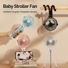 OBOVAY 1pc Multi-Functional Stroller Handheld Mini Fan Portable USB Charging Octopus Stand Variable Styling LED Lights For Summer,500mAh