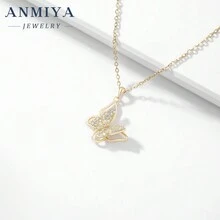 ANMIYA Dây chuyền sang trọng tinh xảo Trang sức Bạc Sterling 925 Mặt dây chuyền hình con bướm Dây chuyền mạ vàng 18K dành cho phụ nữ - Vàng - Xem 5