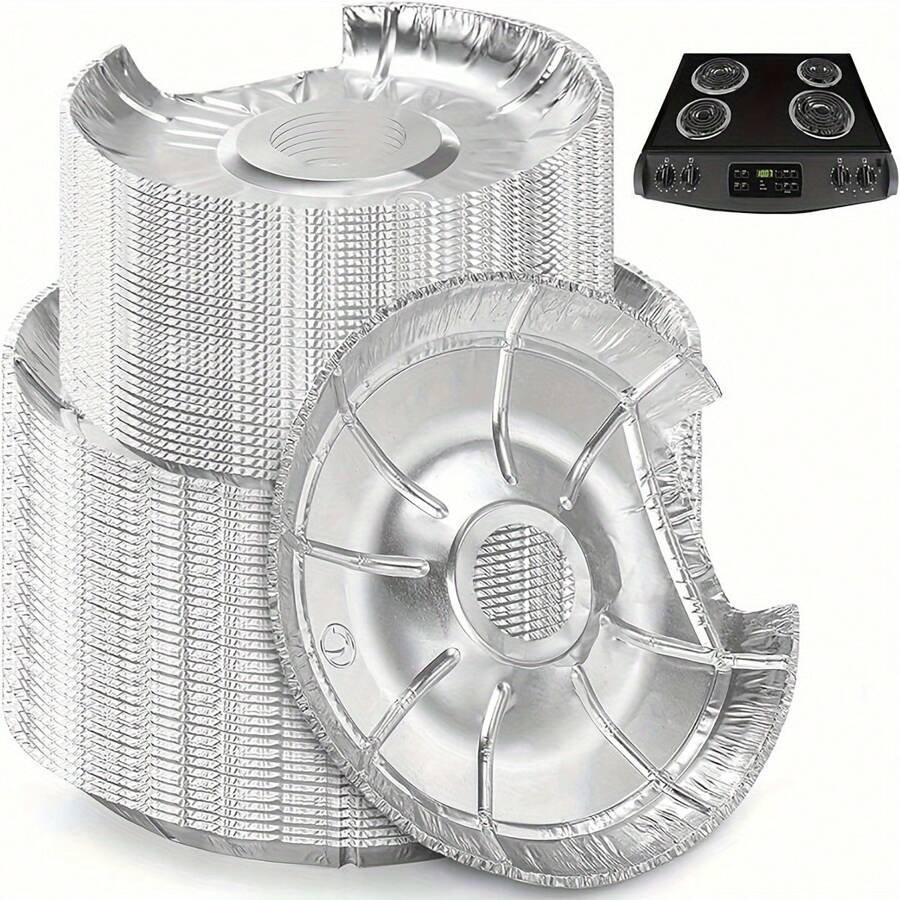 50 PACK Round Electric Stove Burner Covers 6 Inch And 8 Inch Disposable Stove Top Aluminum Foil Bib Liners, To Keep Kitchen Range Clean From Oil And Food Drips - 25包8英吋+25包6英寸 - 查看 1