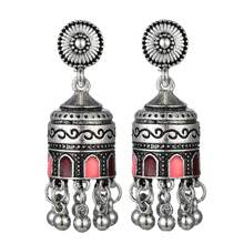1pair New Bohemian  Alloy Bell Earrings With  Vintage Carved Pendant