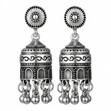 1pair New Bohemian  Alloy Bell Earrings With  Vintage Carved Pendant