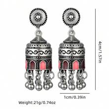 1pair New Bohemian  Alloy Bell Earrings With  Vintage Carved Pendant