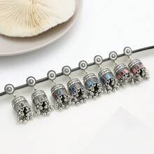 1pair New Bohemian  Alloy Bell Earrings With  Vintage Carved Pendant
