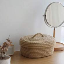 Natural Woven Desktop Storage Box, Simple Handmade Cosmetic, Sundries & Sewing Organizer, Dustproof Japanese Style,Kitchen,Kitchen Accessories,Kitchen Tools,Organiser Kitchen,Makeup Organizer,Wedding Items,Flower Decorations,Home Stuff,Table,Home Decorations,Home Organization And Storage,Room Decor,Room Decor Bedroom,Modern Boho Rope Plant Hangers, Wood Rattan Geometric Baskets, NaturalMix Metal Frame Accents For Coastal Garden Decor - Mocha Brown - View 3