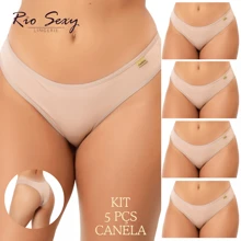 Kit 5 Comfort Panties, Basic Thong, Kit In The Same Color, Polyester Microfiber Panties Direct From The Factory. - 米色 - 查看 1