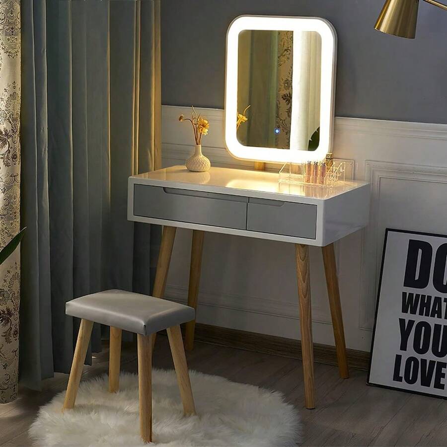 Yone jx je Vanity Table Set With Adjustable Brightness Mirror And
