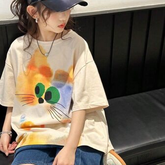 Tween Girl Cartoon Print Short Sleeve T-Shirt, Summer 2025 New Fashion Top For Teenage Girls