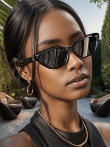 一副Y2K风格高端时尚猫眼眼镜，适合派对、海滩和日常佩戴，是万圣节、秋冬季女装、商务休闲、夏季海滩度假、户外活动、旅行和返校季的必备单品。