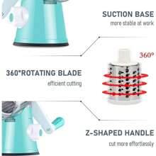 Rotary Cheese Grater With Handle Vegetable Cheese Shredder Slicer Grater For Kitchen 3 Changeable Blades For Cheese Potato Zucchini Nuts Chocolate - Green - View 5