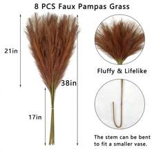 5根/10根/20根人造藤条，高55厘米/21.65英寸，蓬松仿真草，大型通用芦苇枝，适合用作花瓶填充物，适用于家居厨房波西米亚风格装饰、房间装饰、婚礼派对装饰、人造植物、秋季装饰、房间、书桌、花园装饰、房间装饰配件（均码=10根），情人节、生日、毕业礼物、秋季装饰、秋季 - 咖啡色 - 查看 4