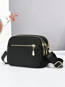 PLANEE 轻便商务休闲迷你绗缝斜挎包，大容量多层妈妈包，轻便单肩包，适合年轻女孩、女大学生、职场新人、上班族女性，完美适用于办公室、大学、工作、商务、通勤、户外、旅行和休闲活动。 - 黑色 - 查看 1