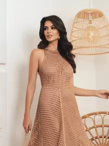 Women Sweater Dresses - 新米色 - 查看 6