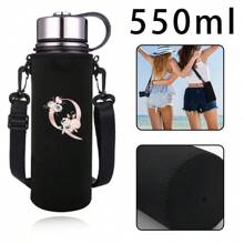 1个粉色花卉字母印花保温水瓶套，适用于550ml/750ml/1000ml/1500ml水瓶，采用防水尼龙材质，配有可调节束带，适合徒步旅行、露营和运动。 - 黑色 - 查看 23