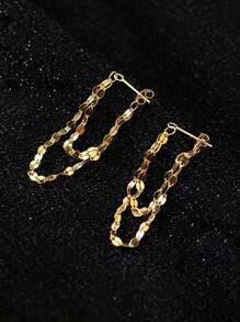 1 Pair Stunning 925 Sterling Silver Bohemian Dangle Earrings - Hypoallergenic Chain Design Electroplating 14K Gold Simple Yet Elegant Style For Casual Wear  Personalized Look, Perfect For Daily Wear Earrings Jewelry