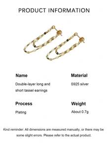 1 Pair Stunning 925 Sterling Silver Bohemian Dangle Earrings - Hypoallergenic Chain Design Electroplating 14K Gold Simple Yet Elegant Style For Casual Wear  Personalized Look, Perfect For Daily Wear Earrings Jewelry
