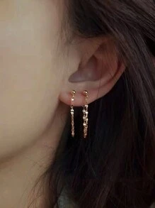 1 Pair Stunning 925 Sterling Silver Bohemian Dangle Earrings - Hypoallergenic Chain Design Electroplating 14K Gold Simple Yet Elegant Style For Casual Wear  Personalized Look, Perfect For Daily Wear Earrings Jewelry