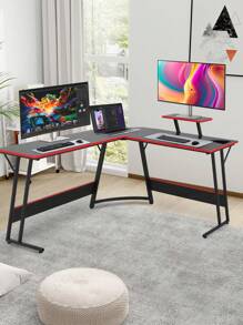 Corner Computer Desk,L Shaped Desk,Gaming Desk With Large Monitor Stand & Carbon Fiber Surface, Home Office Study Writing Workstation,Space-Saving - màu đen - Xem 2