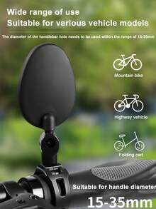 1pc Bicycle Rearview Mirror, 360 Degree Adjustable Rotating Handlebar Mirror, Wide Bicycle Accessory, Cycling Rearview Mirror - Black - View 3