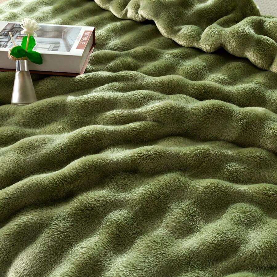 1 件豪华柔软蓬松纯绿色毛绒毯 - 温暖舒适的现代涤纶长毛绒毯,适用于沙发、办公室、床、露营和旅行,四季皆宜,可机洗,多功能全年礼物毛绒被子 - 綠色 - 查看 1