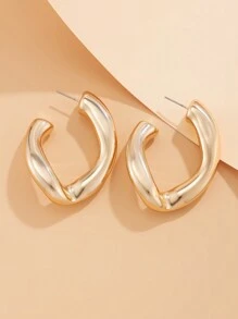 1 对复古几何不对称波浪金属圆耳环