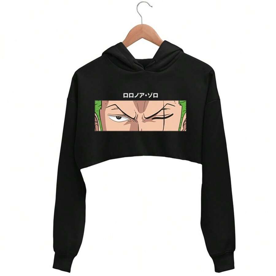 Moletom Cropped Anime Piece Olhos Zoro - Preto - Visão 1