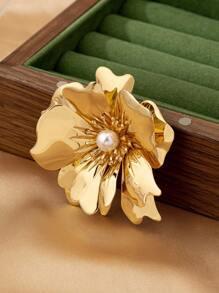 1 件优雅时尚性感金属花朵仿珍珠中心胸针，适合女士，适合派对和日常佩戴情人节 - 花朵胸針 - 查看 3