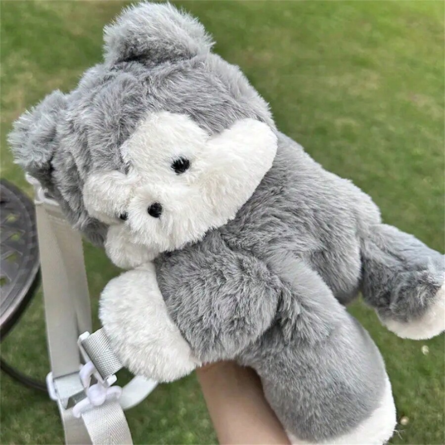 Cute Plush Husky Puppy Portable Electronic Product Storage Bag, Can